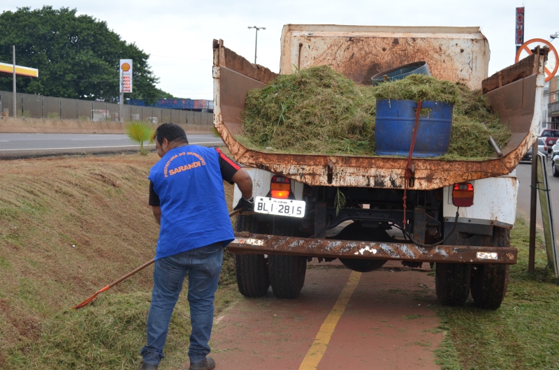 Meio ambiente realiza limpeza no canteiro central 